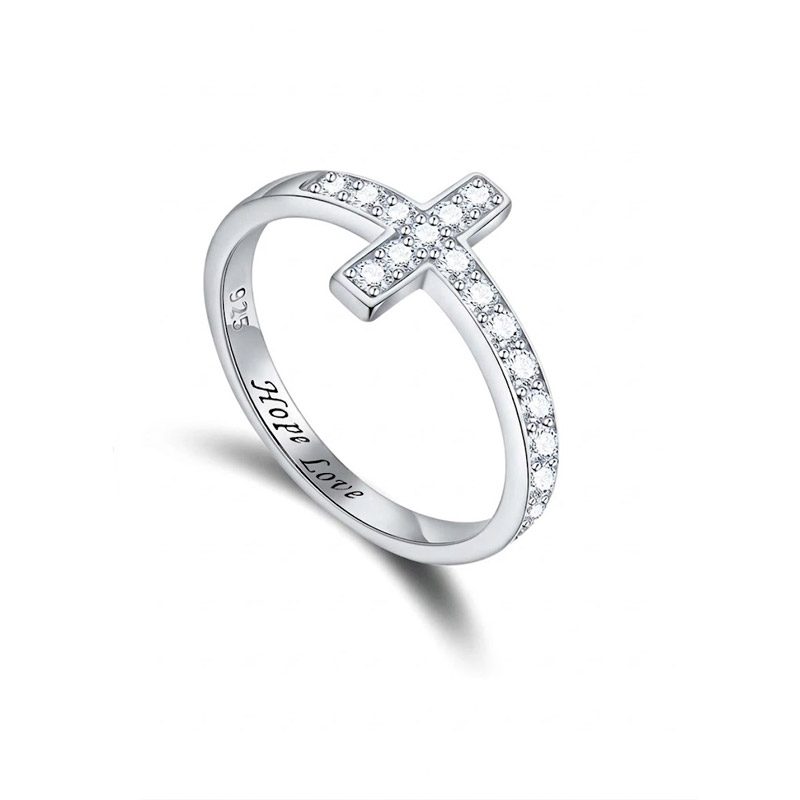 Sterling Silver Diamond Cross Ring