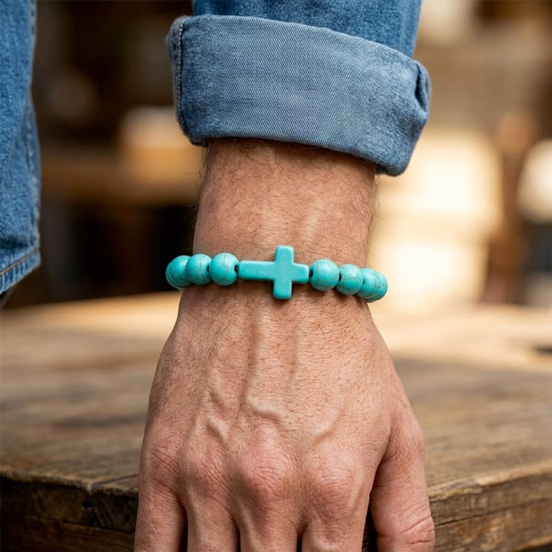 Turquoise Beaded Cross Bracelet for mens Turquoise Beaded Cross Bracelet for mens