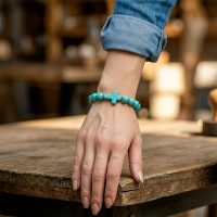 Turquoise Howlite Beaded Cross Bracelet for womens