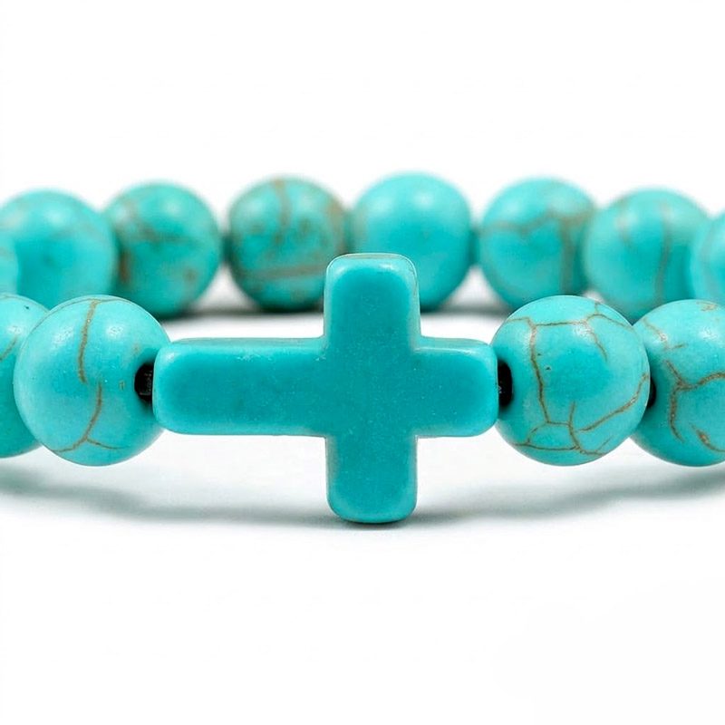 Turquoise Howlite Beaded Cross Bracelet Turquoise Howlite Beaded Cross Bracelet