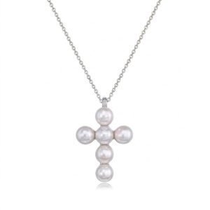 White Pearl Cross Necklace – Nerea