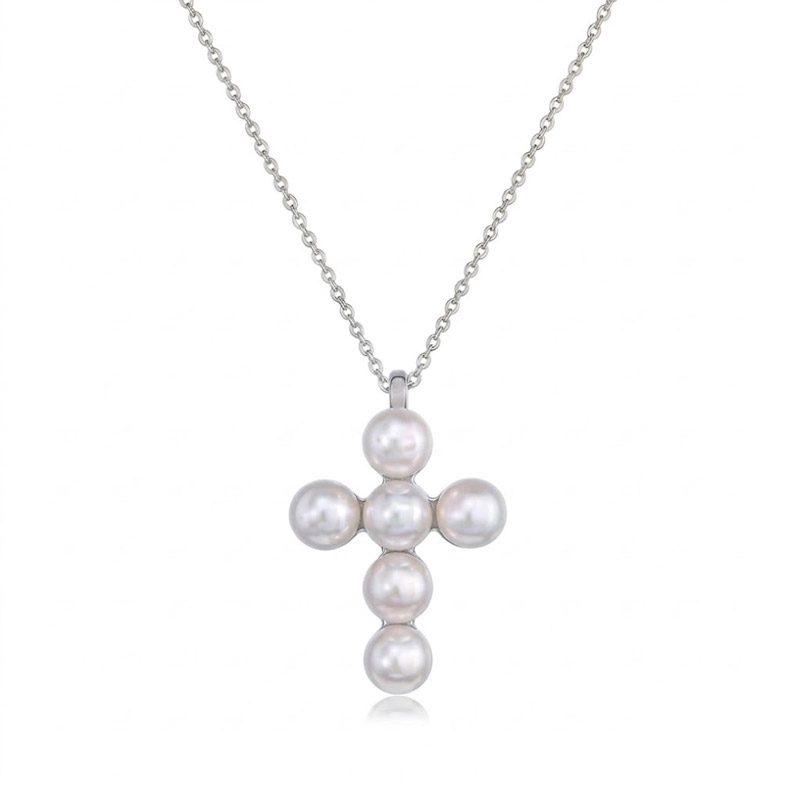 white pearl cross necklace​