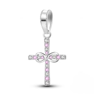 925 Cross Charm Bracelet pink infinity
