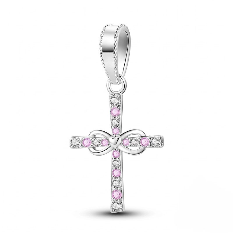 925 Cross Charm Bracelet pink infinity
