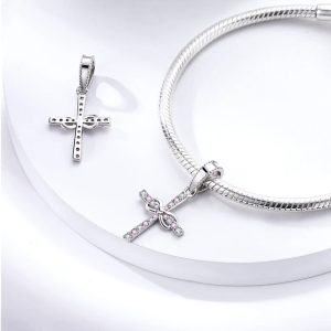 925 Cross with infinity Charm Bracelet pink