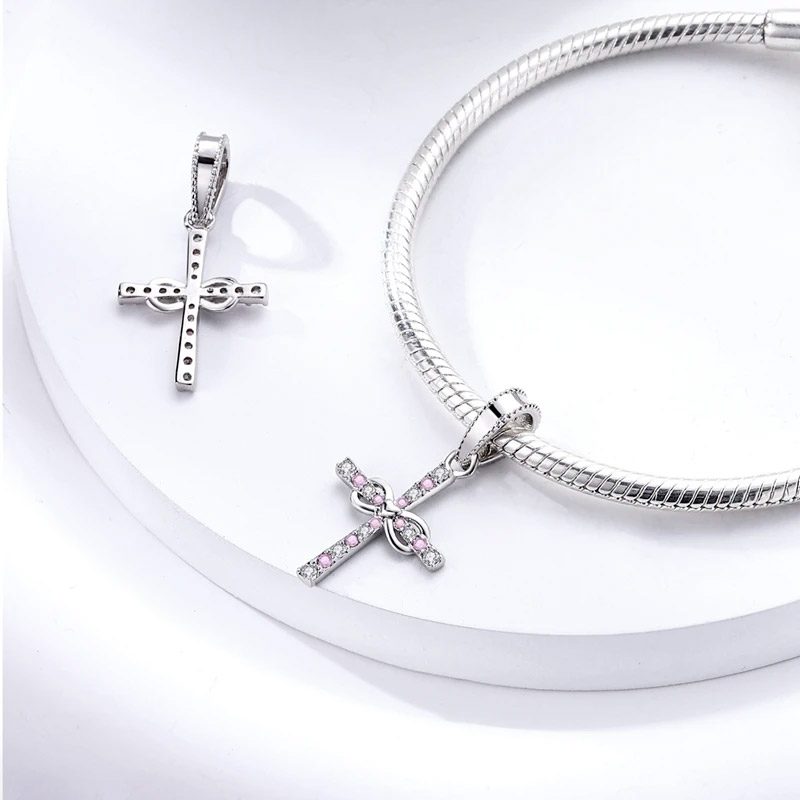 925 cross charm bracelet 925 Cross with infinity Charm Bracelet pink
