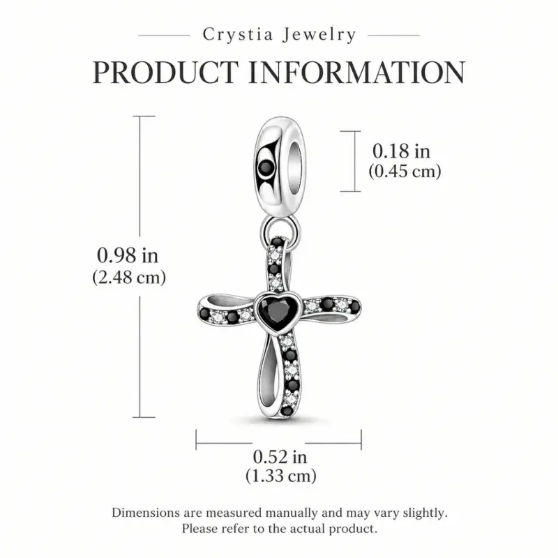 black-cross-charm-size-chart Size chart for black and clear stone cross charm, 0.98 by 0.52 inch