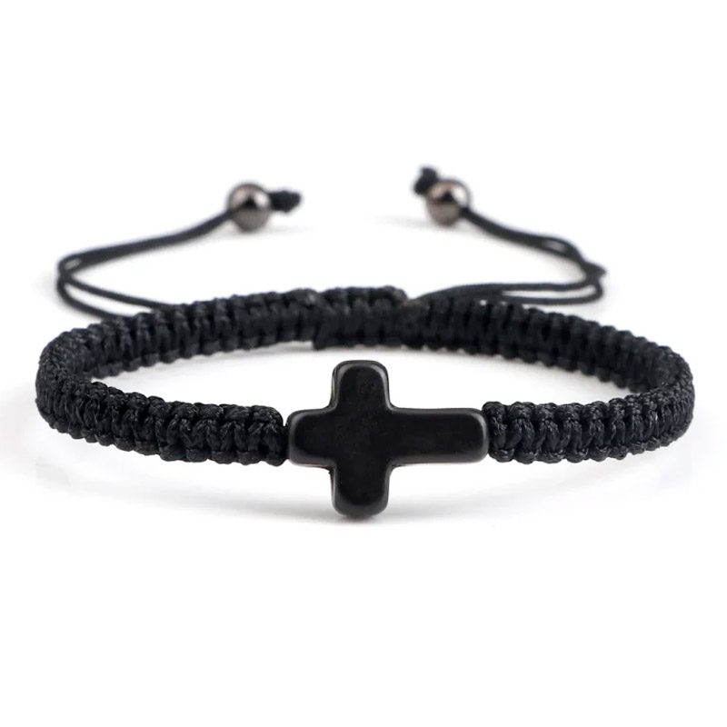 black string cross bracelet
