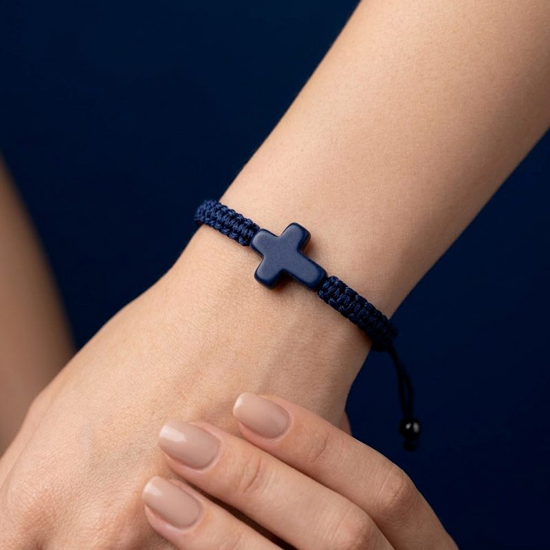 Braided Cross Bracelet dark blue adjustable for mens or womens Braided Cross Bracelet dark blue adjustable for mens or womens
