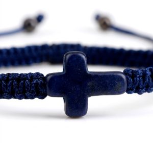 Braided Cross Bracelet dark blue adjustable