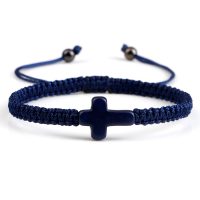 braided cross bracelet dark blue