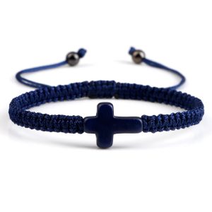braided cross bracelet dark blue