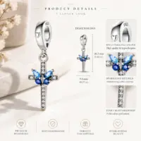 Detail chart for the butterfly cross pendant charm, 26.3 mm drop and 9.4 mm wide