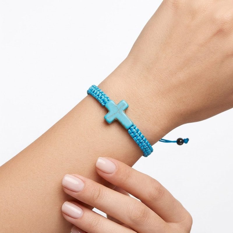 Cross Adjustable Bracelet blue turquoise for womens or mens Cross Adjustable Bracelet blue turquoise for womens or mens