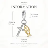Size chart for cross and fish dangle charm, 1.07 by 0.54 inch drop