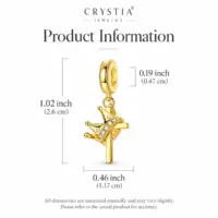 Dimension chart for the gold crown cross charm, 1.02 inch drop, 0.46 inch wide