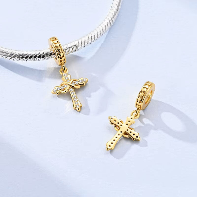 Gold Cross Charm Bracelet cz stone gold plated Gold Cross Charm Bracelet cz stone gold plated