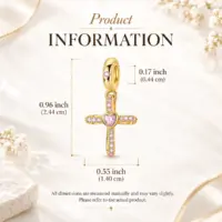Size chart for gold-plated pink stone cross dangle, 0.96 by 0.55 inch