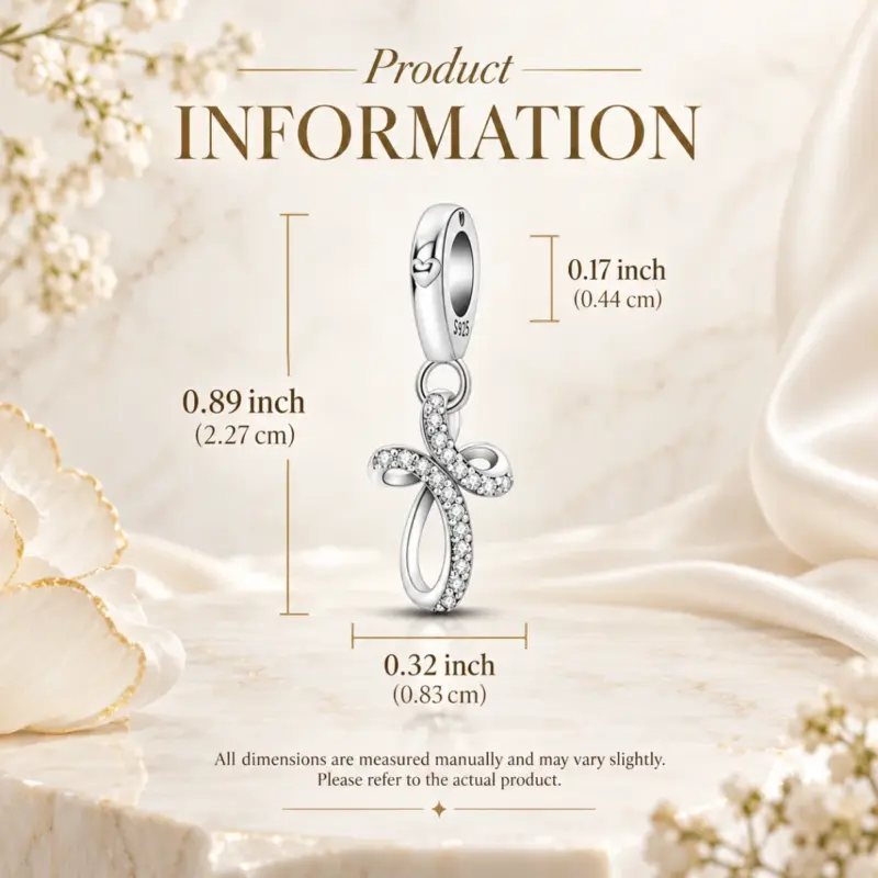 diamond cross charm perpetua Size chart for infinity loop cross charm with S925 bail, 0.89 by 0.32 inch