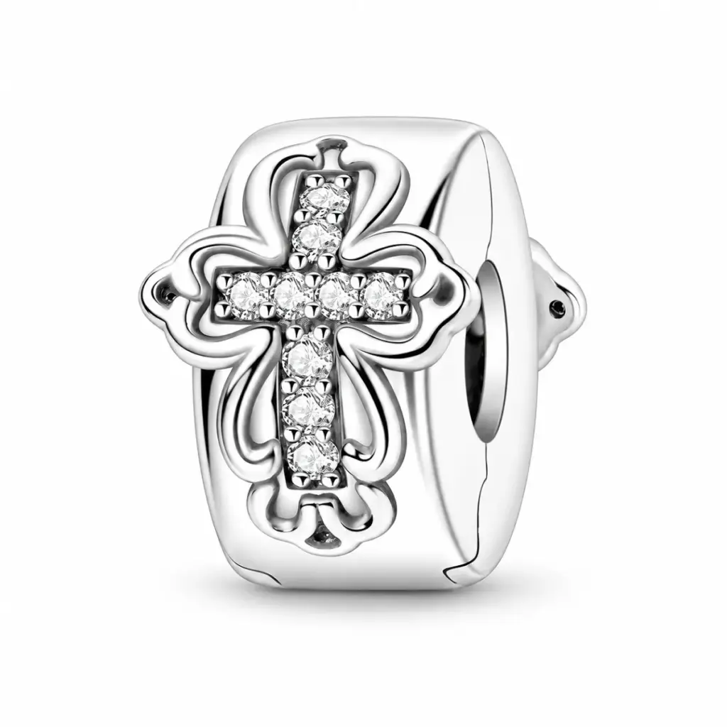 Small Cross Charm with 9 CZ Stones - Credo | Crystia