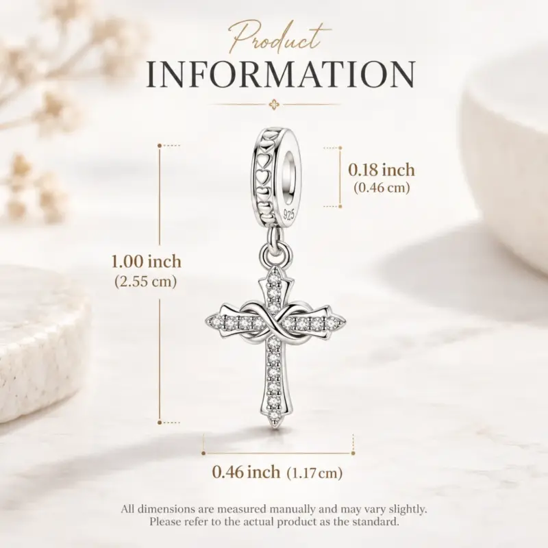 silver cross dangle charm perpetua Sterling CZ cross charm sized at 1.00 in tall and 0.46 in wide