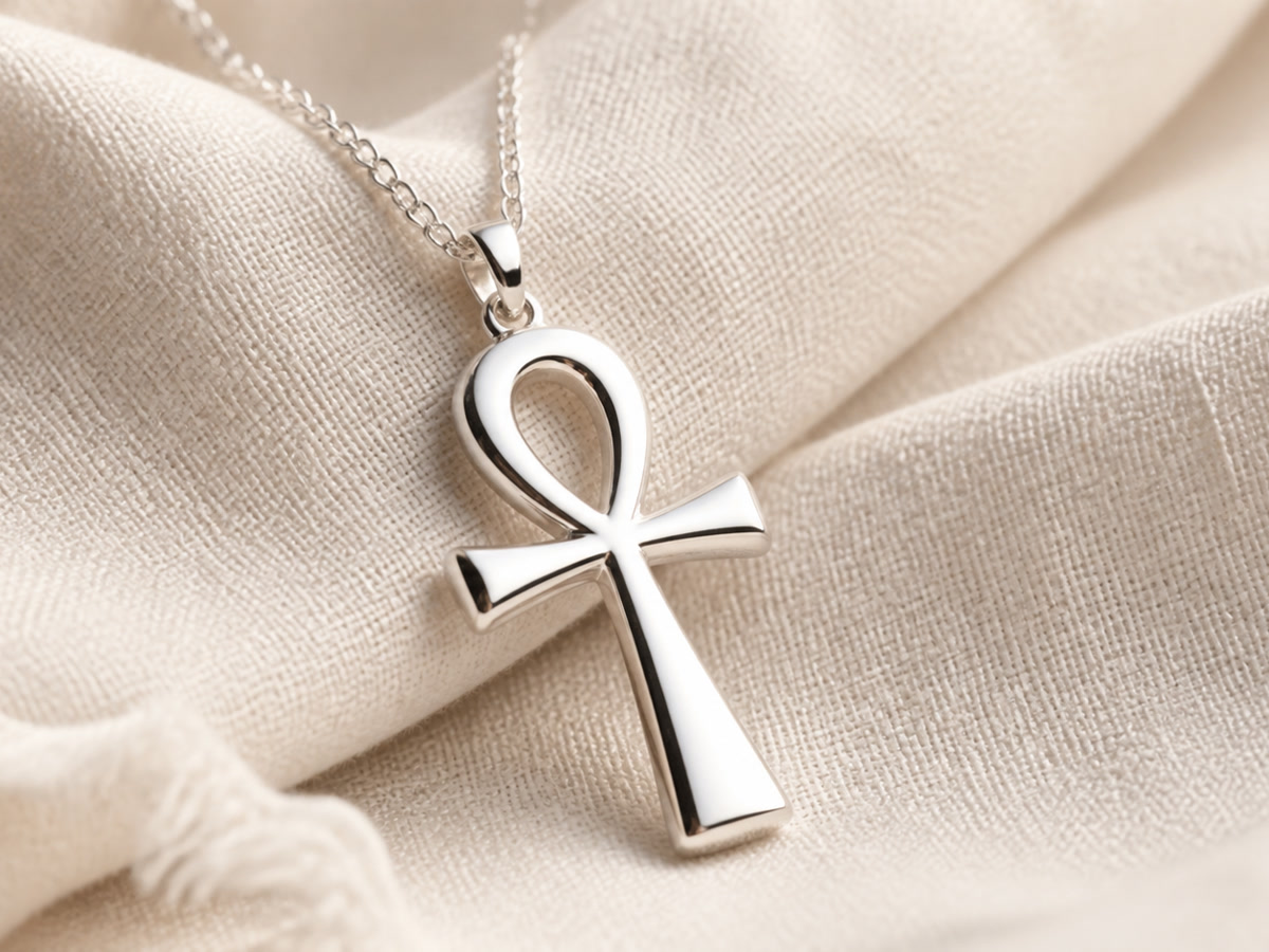 Ankh pendant in polished sterling silver on a delicate chain