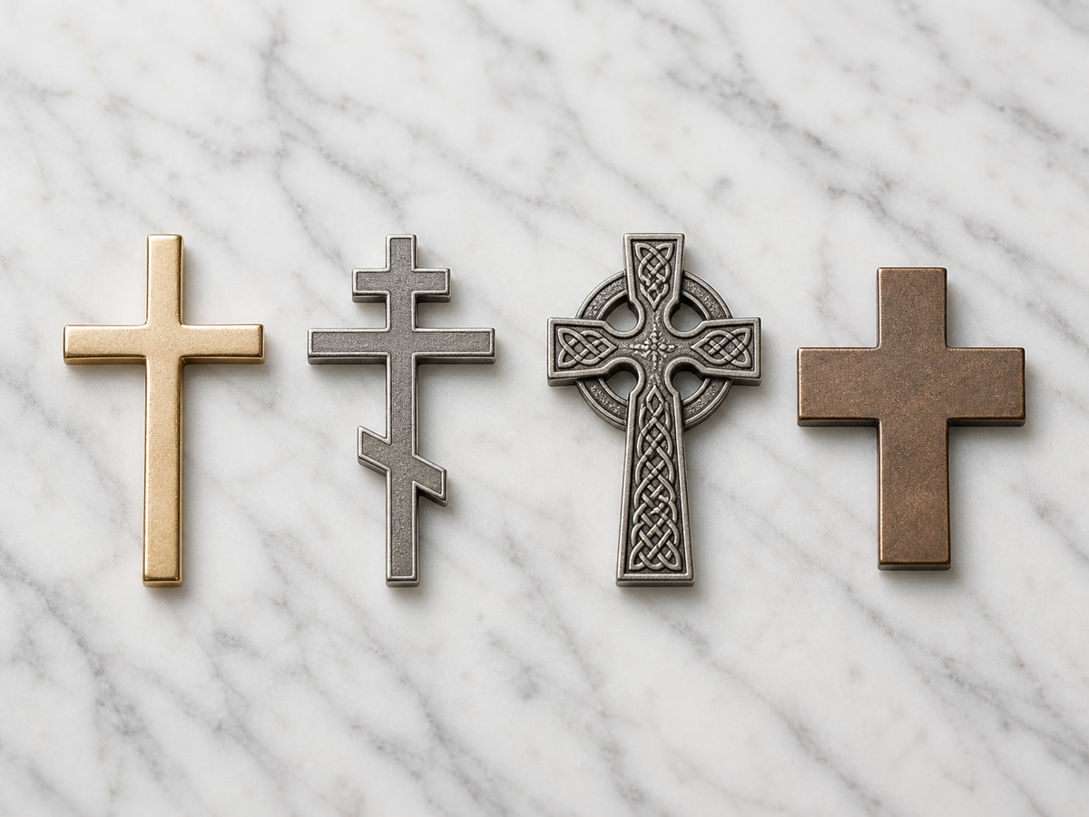 Comparison of different cross styles including Latin, Orthodox, and Celtic crosses