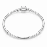 Sterling silver snake chain charm bracelet with S925 barrel clasp and fixed spacer rings
