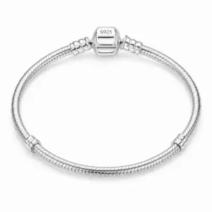 Sterling silver snake chain charm bracelet with S925 barrel clasp and fixed spacer rings