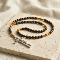 Full view of tiger eye beaded cross necklace