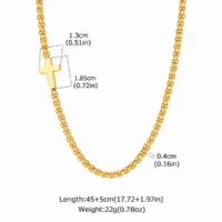 Measurement chart for the offset gold cross chain, 45 cm plus 5 cm extender