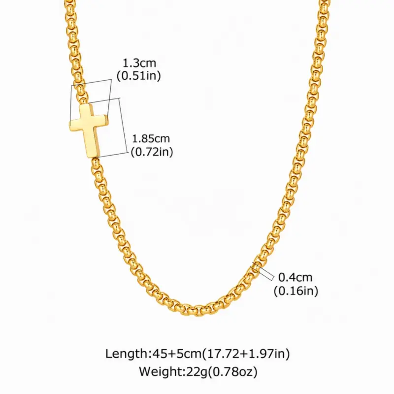 horizontal cross necklace gold horizon Measurement chart for the offset gold cross chain, 45 cm plus 5 cm extender