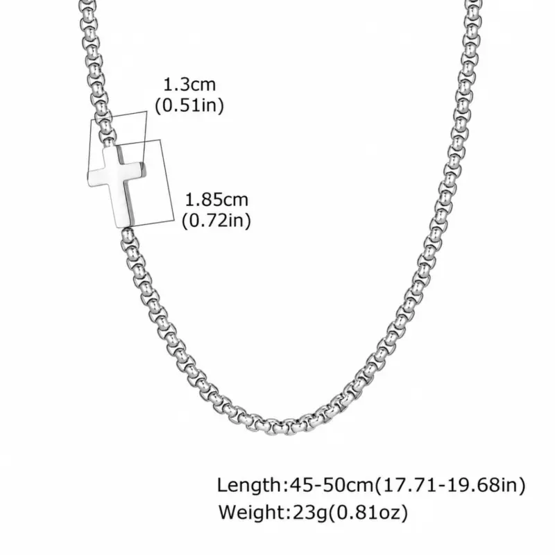 stainless steel sideways cross necklaceâ Measurement chart for the steel cross link necklace, 45 to 50 cm adjustable, 23 grams